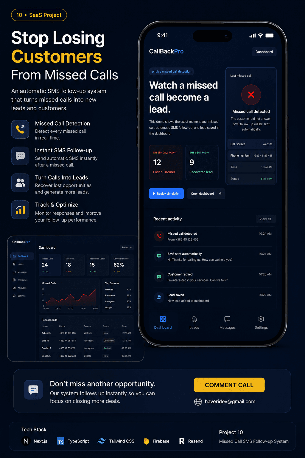 Missed Call SaaS project preview